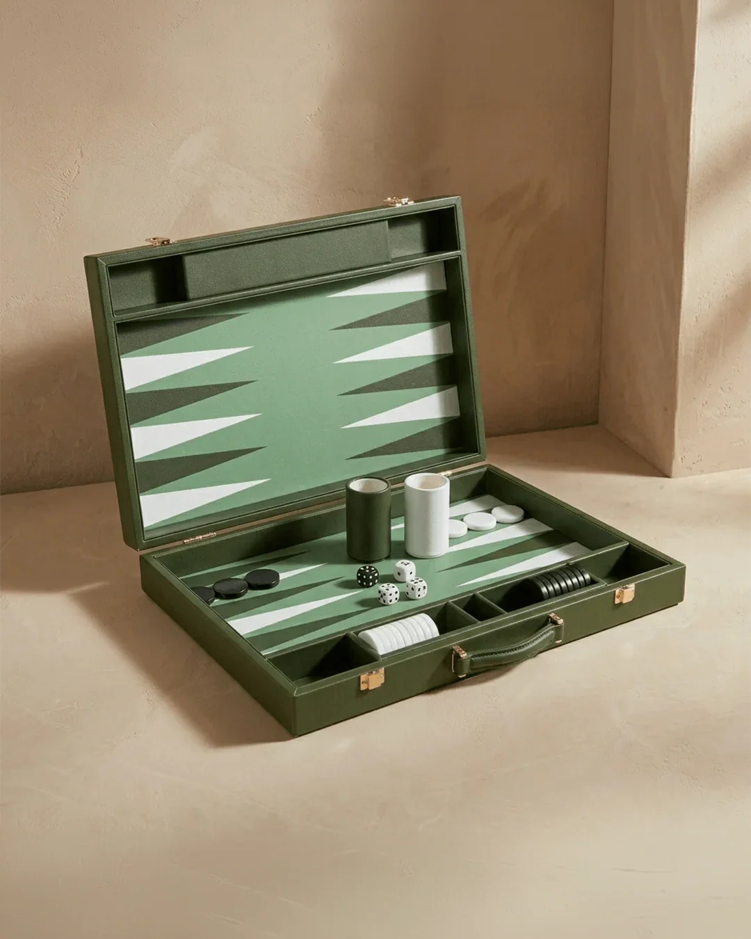 Leather Backgammon Set - Green & White